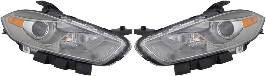 Compatible with Dodge Dart Headlight 2013 14 15 2016 Driver and Passenger Side Pair Front Chrome Trim HID Type for CH2518144 | 68081391AE