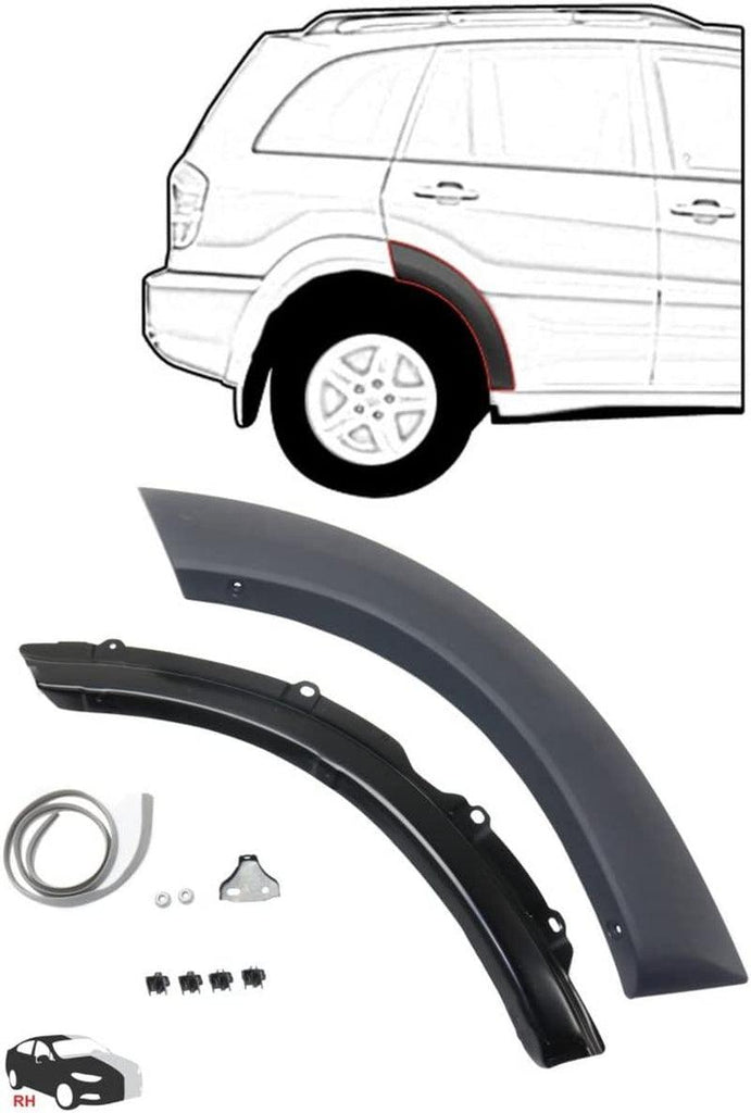 Evan-Fischer Aftermarket Rear Wheel Opening Molding Compatible with Toyota RAV-4 01-05 RH Front Section Black Paint to Match Right Side