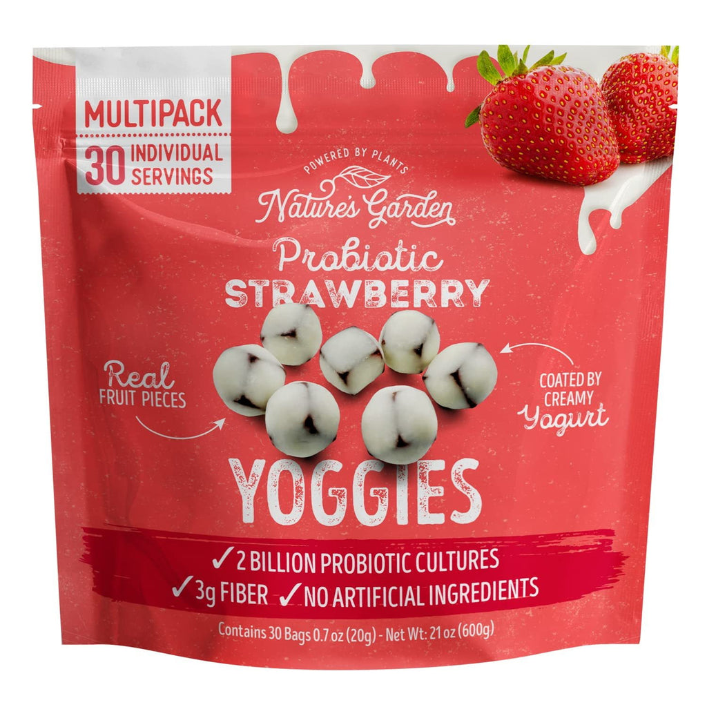 Bilot Probiotic Yoggie Bites Strawberry, 21oz (30 x 0.7oz), Strawberry Yogurt Covered Snack Pack, High Fiber, Delicious Real Fruit Pieces, No Artificial Ingredients, Healthy Snack for Adults