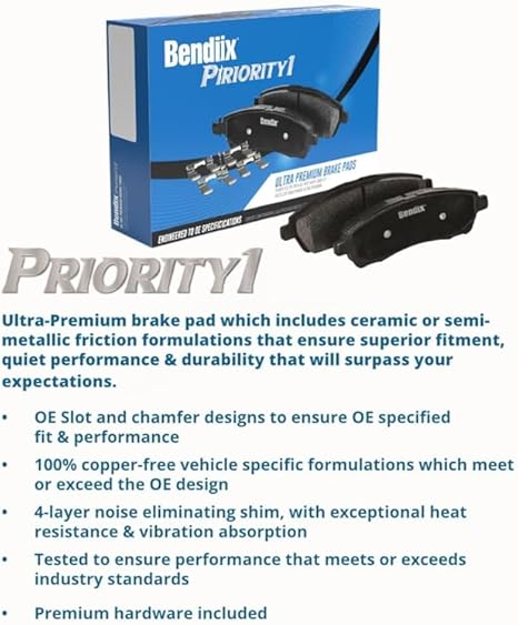 Bendix Priority1 CFC465AK2 Ceramic Front Brake Pads for Acura EL 2005-1997, Honda Civic 2011-1996, Insight 2014-2010