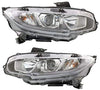 Partomotive For 16-19 Civic Front Headlight Headlamp Halogen Head Light w/Bulb Set Pair