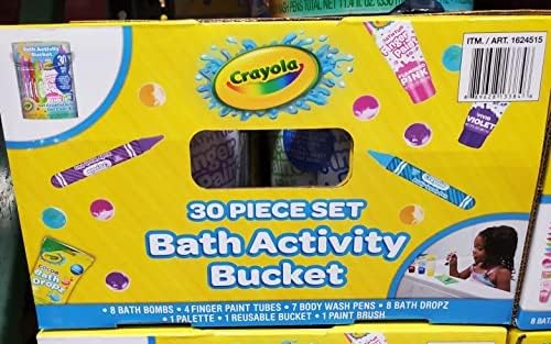 Crayola Bath Time Activity Bucket, 30 Piece Bath Playtime Kit for Creative Kids, 8 Bath Bombs, 4 Finger Paints, 7 Body Wash Pens, & More!