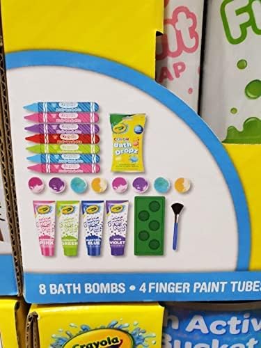 Crayola Bath Time Activity Bucket, 30 Piece Bath Playtime Kit for Creative Kids, 8 Bath Bombs, 4 Finger Paints, 7 Body Wash Pens, & More!