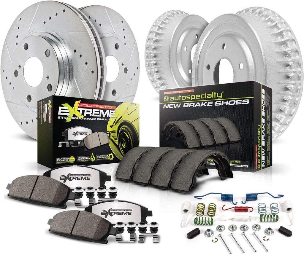 K15107DK-26 Front and Rear Z26 Carbon Fiber Brake Pads with Drilled & Slotted Brake Drums Kit