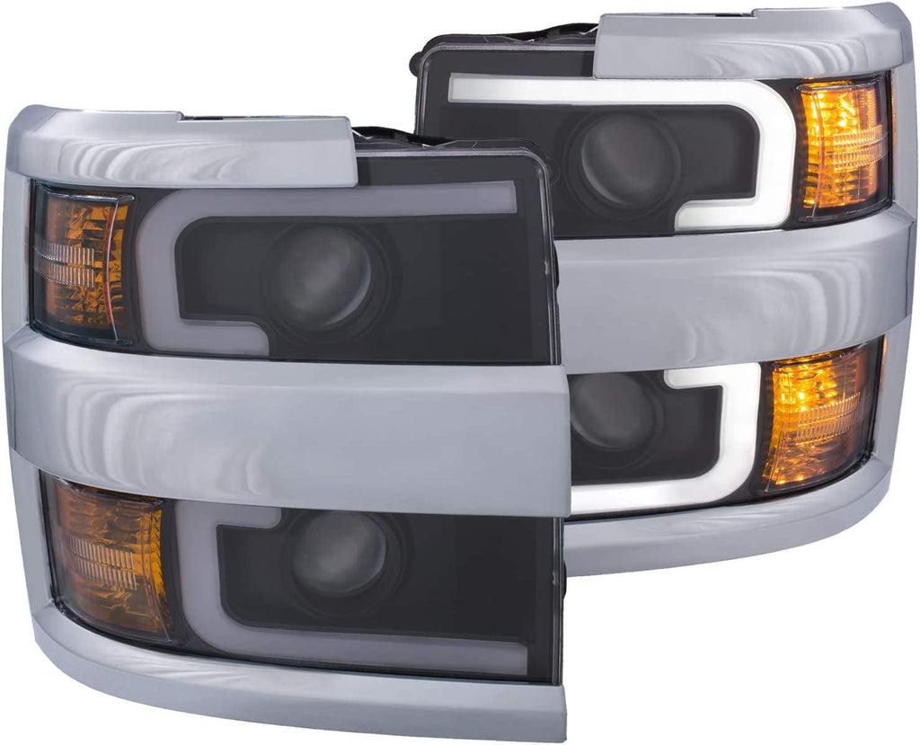 Anzousa 111365 CHEVY SILVERADO 2500HD,3500HD 15-19 PROJECTOR SWITCHBACK HEADLIGHT BLACK W/AMBER (CHROME TRIM)