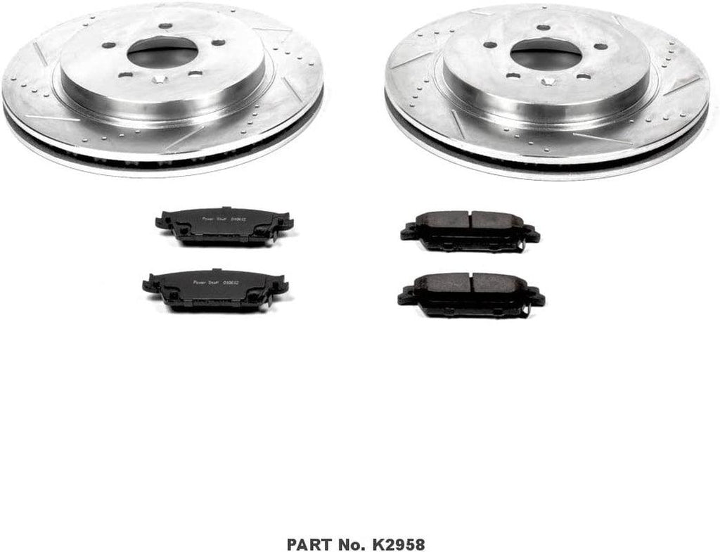 K2958 Rear Z23 Carbon Fiber Brake Pads with Drilled & Slotted Brake Rotors Kit