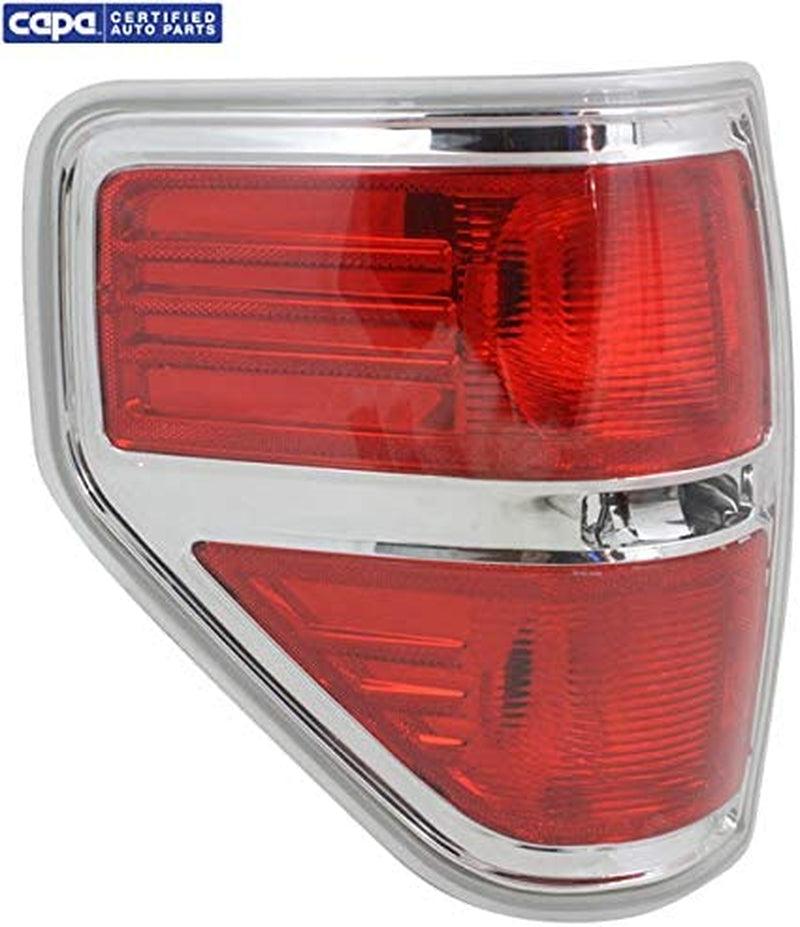 Driver Side Tail Light Compatible with 2009-2014 Ford F-150 Styleside Red Lens Chrome Trim CAPA