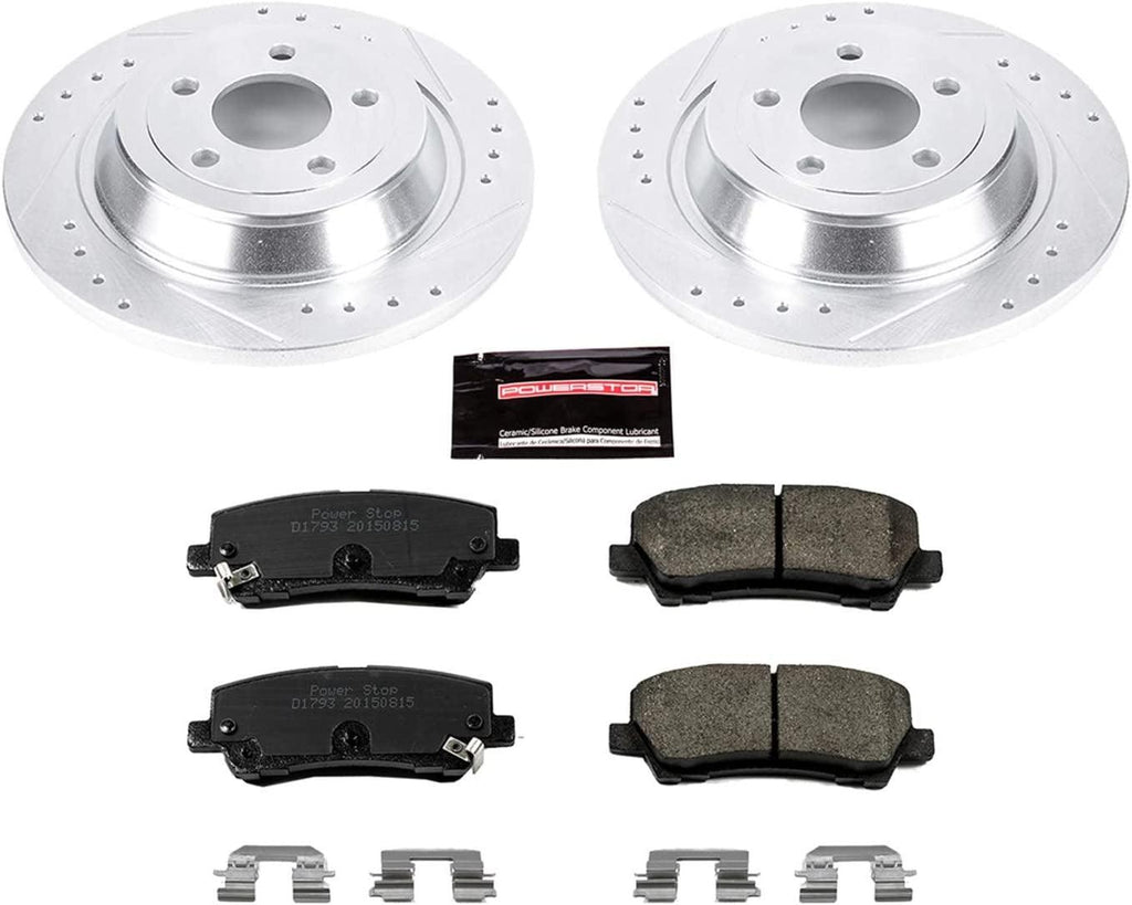 K6813 Rear Z23 Carbon Fiber Brake Pads with Drilled & Slotted Brake Rotors Kit