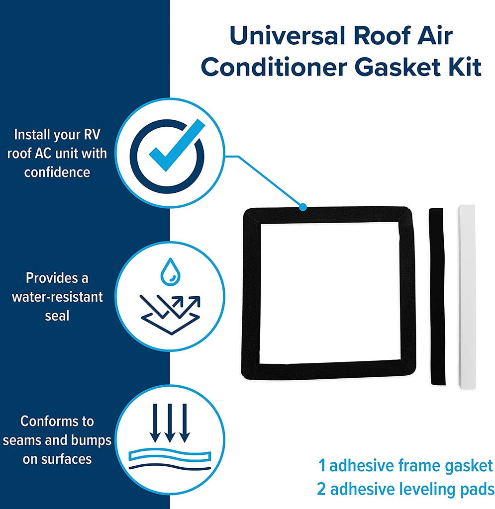 14-Inch X 14-Inch Universal Camper Roof A/C Gasket Kit | Features a Waterproof Compression Seal, Self-Adhesive Picture Frame Gasket, and Self-Adhesive Leveling Pads (25071)