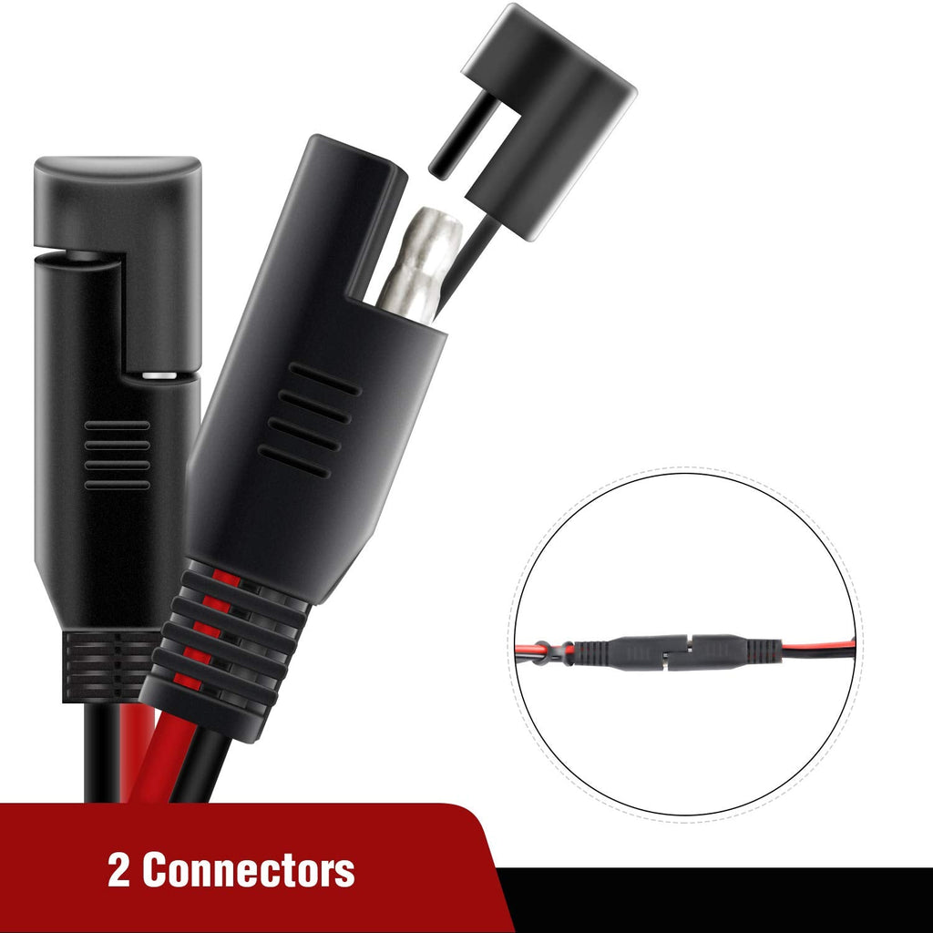 Nilight 50037R 12FT Cable DC Extension Cord 16AWG 2 Pin Wire Harness with 12V-24V Quick Connect/Disconnect SAE Connector with Dust Cap, 2 Years Warranty, Red, Black