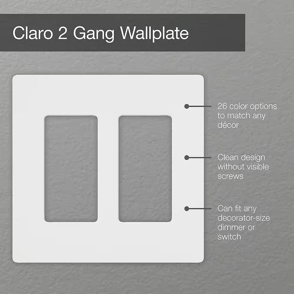 Claro 2 Gang Wall Plate for Decorator/Rocker Switches, Satin, Architectural White (1-Pack)