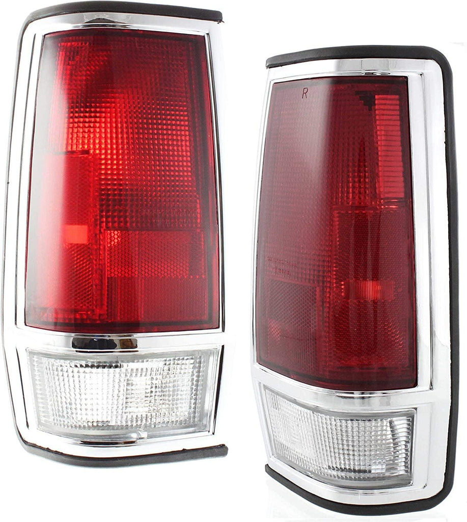 Tail Light Lens and Housing Compatible with 1985-1986 Nissan 720 with Chrome Trim, Set of 2, Driver and Passenger Side