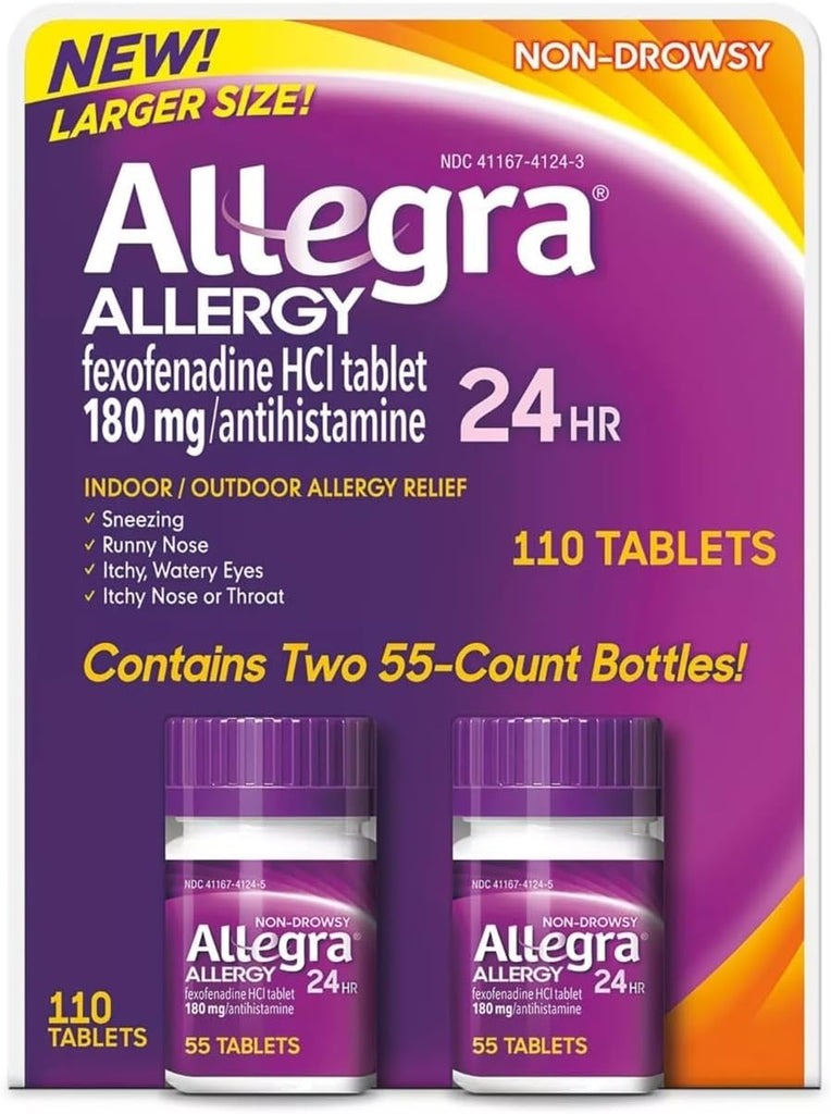 Allegra 24 Hour Indoor and Outdoor Allergy Relief 180mg 55 Tablets, Pack of 2 (110 ct.)