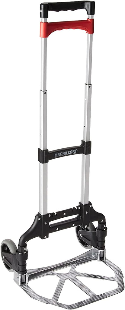 Magna Cart 1 Pack Foldable Hand Cart, Aluminum Dolly Truck w/ Wheels, 150 Lbs, Black/Red