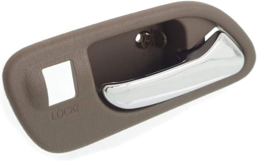 for Acura MDX Interior Door Handle Front, Passenger Side Brown Bezel with Chrome Lever (2001-2006) | with Door Lock Hole| Trim: All Submodels