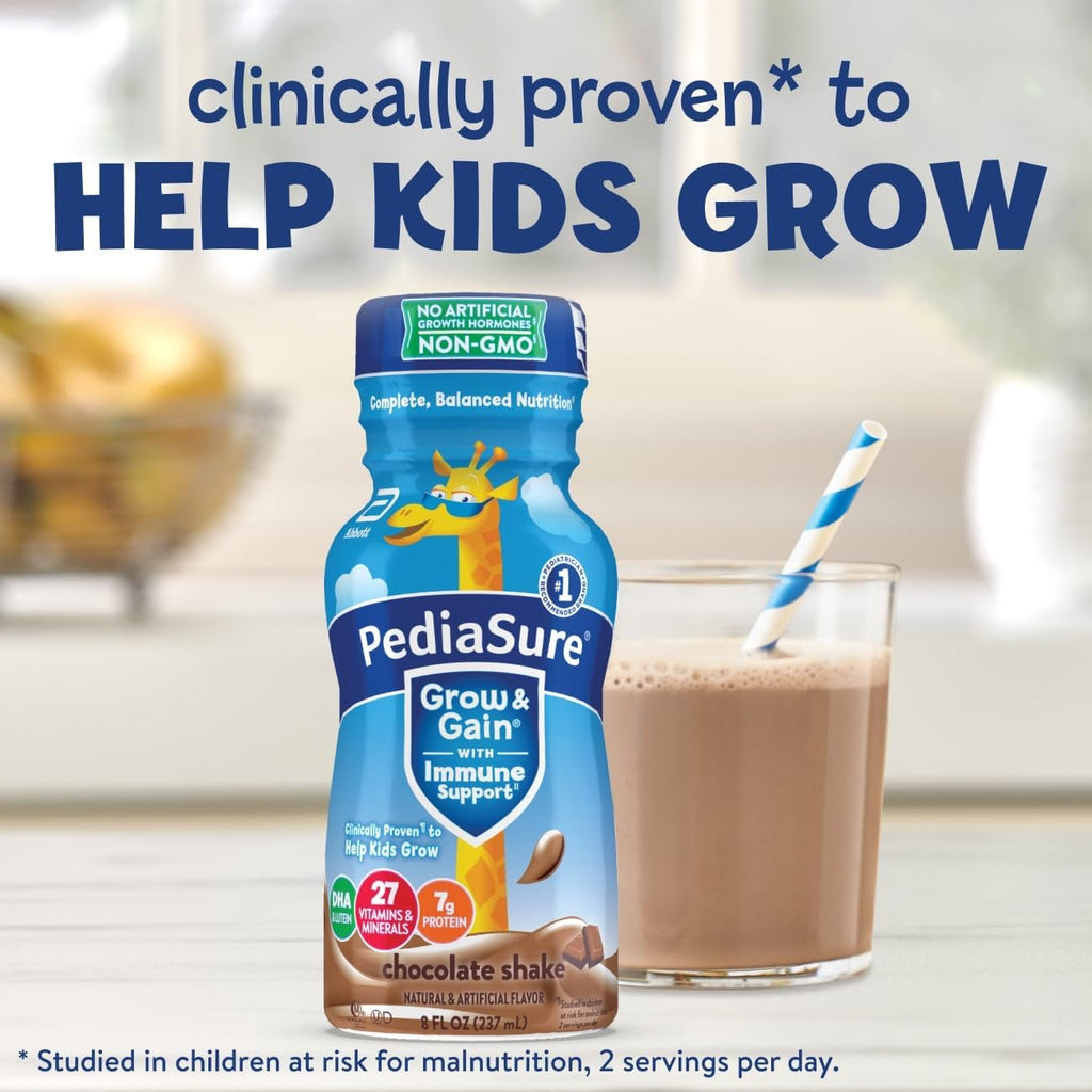 PediaSure Grow & Gain With Immune Support, Kids Protein Shake, 27 Minerals & Vitamins for Kids, 7g Protein, Helps Kids Catch Up On Growth, Non-GMO, Gluten-Free, Chocolate, 8-fl-oz Bottle, Pack of 24