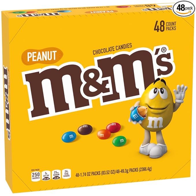 M&M'S Full Size Peanut Milk Chocolate Candy Bulk Pack, 1.74 oz, 48 ct Box