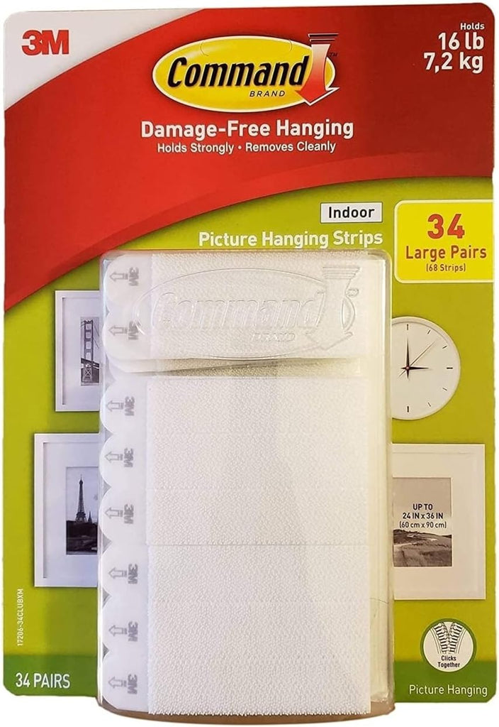 Command Indoor Picture Hanging Strips 34 Large Pairs, 68 Total Strips