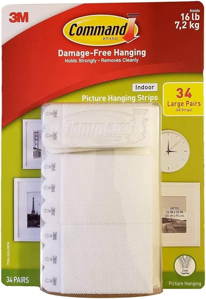 Command Indoor Picture Hanging Strips 34 Large Pairs, 68 Total Strips