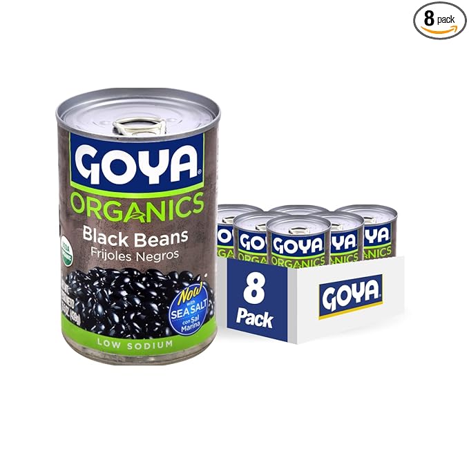 Goya Foods Organic Black Beans, Low Sodium with Sea Salt, 15.5 Ounce (Pack of 8)