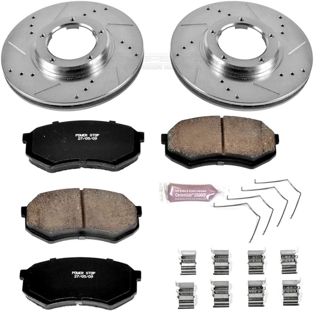 K1232 Front Z23 Carbon Fiber Brake Pads with Drilled & Slotted Brake Rotors Kit