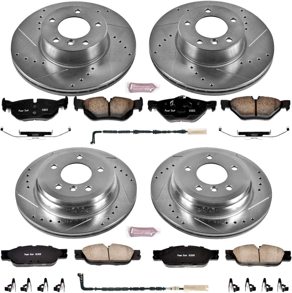 K4104 Front and Rear Z23 Carbon Fiber Brake Pads with Drilled & Slotted Brake Rotors Kit