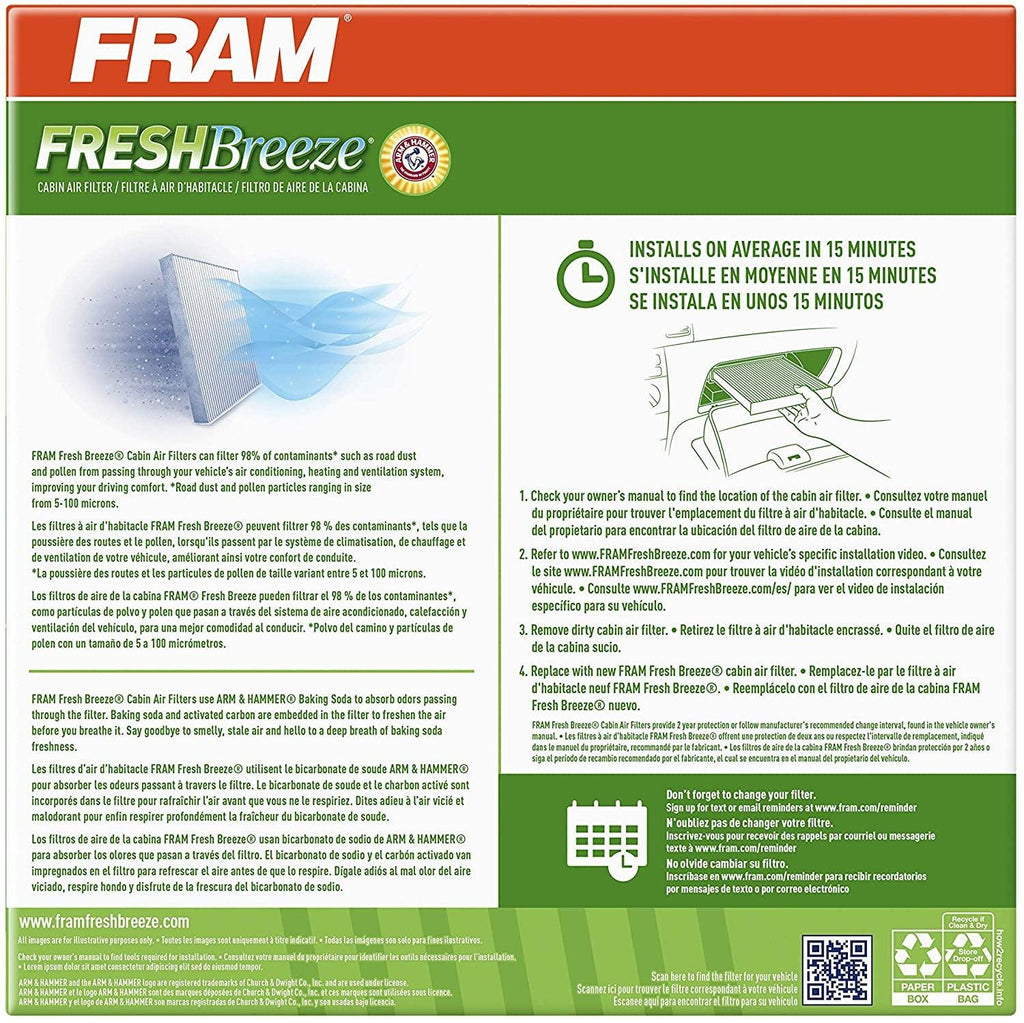 Fresh Breeze Cabin Air Filter with Arm & Hammer Baking Soda, CF11639 for Select Chevrolet and Pontiac Vehicles , White