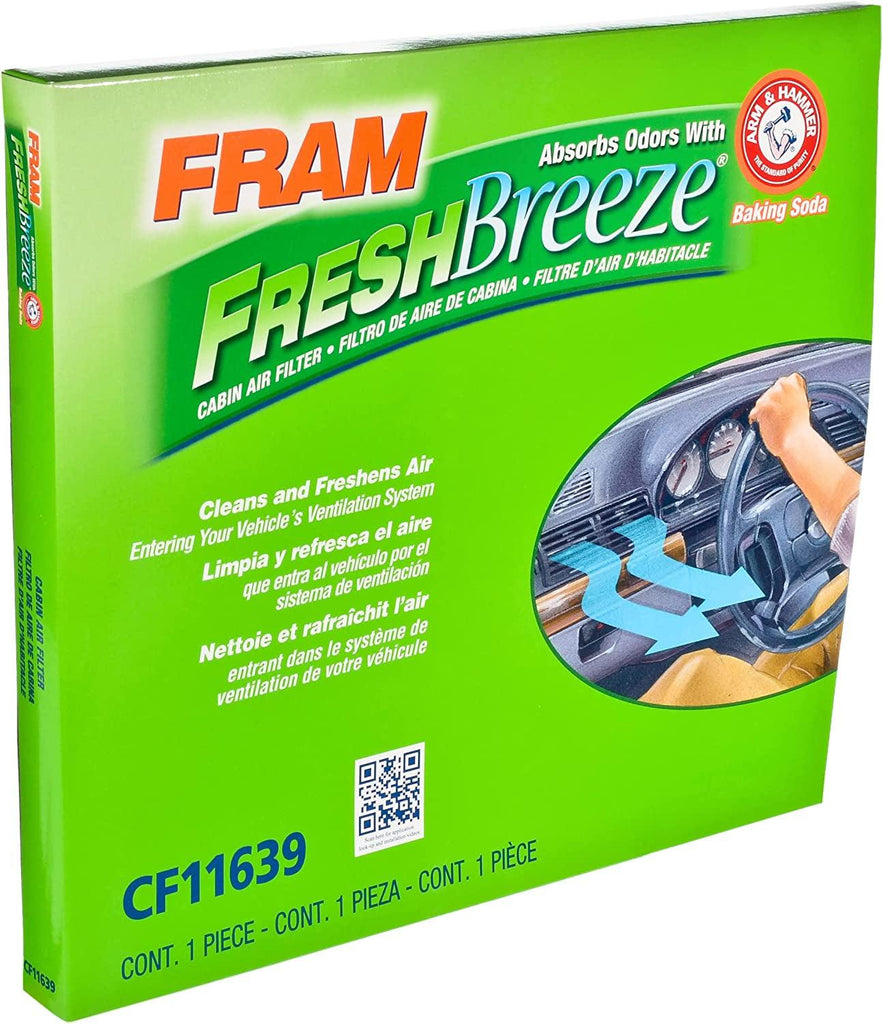 Fresh Breeze Cabin Air Filter with Arm & Hammer Baking Soda, CF11639 for Select Chevrolet and Pontiac Vehicles , White