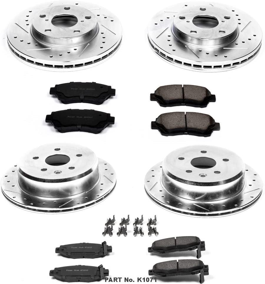 K1071 Front and Rear Z23 Carbon Fiber Brake Pads with Drilled & Slotted Brake Rotors Kit