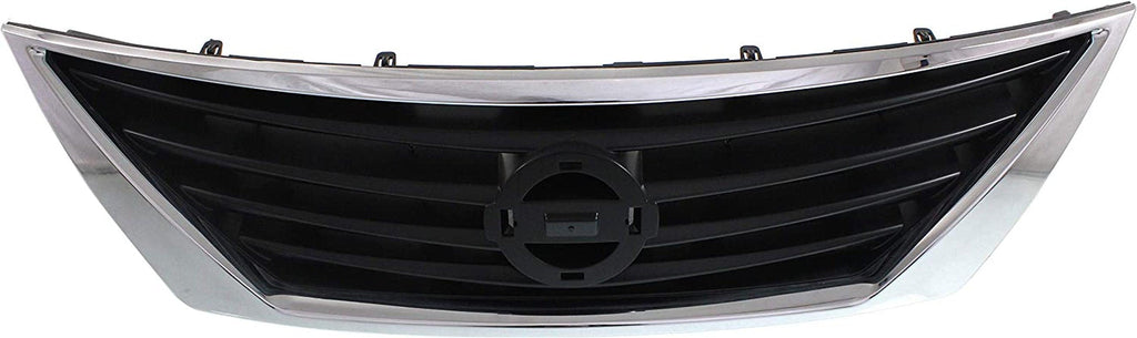 Grille Assembly for NISSAN VERSA 12-14 Textured Gray W/Chrome Trim Sedan