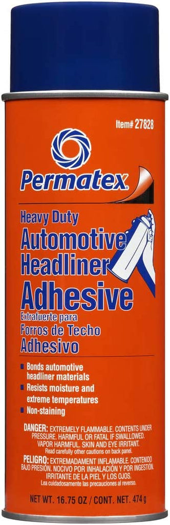 Permatex 27828 Body Shop Heavy Duty Headliner Adhesive, High-Strength Spray Adhesive, Repair Detached or Loose Interior Parts, Dries Clear, Aerosol Can, 16.75 Oz