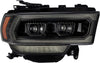 19-21 Ram 2500 LUXX LED Proj Headlights Plank Style Alpha Blk W/Activ Light/Seq Signal/Drl