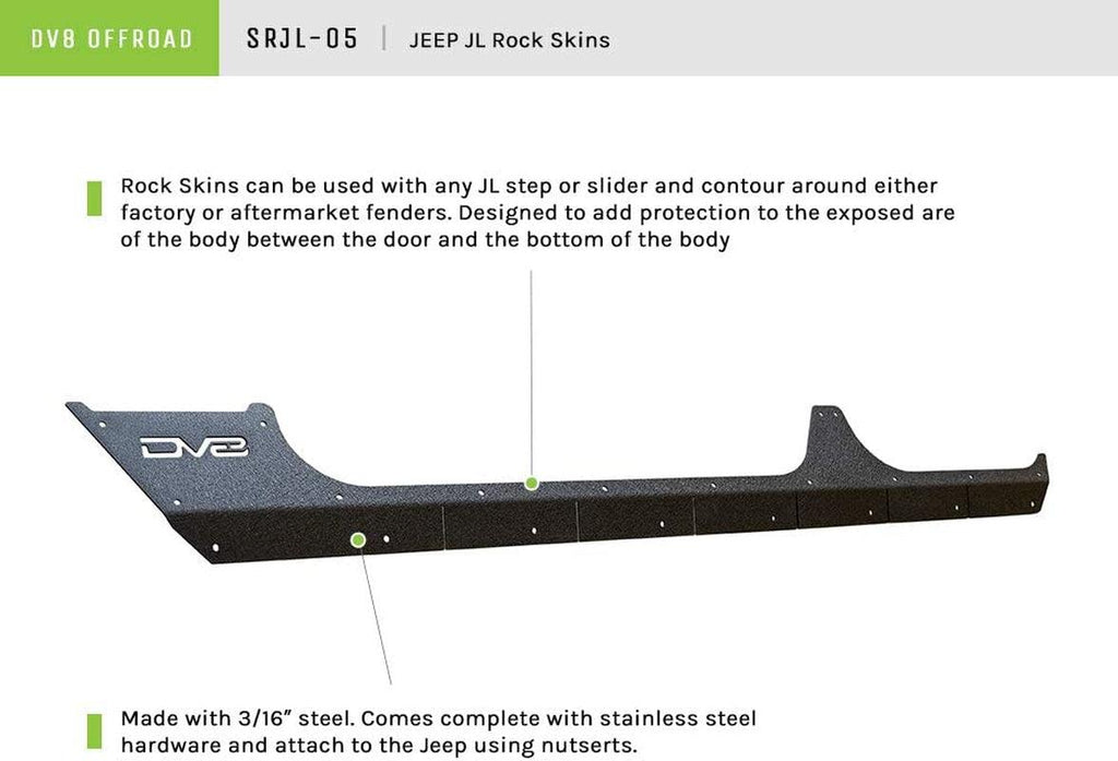 | SRJL-05 | Rock Skin for 2018-Current Wrangler JL | Body Mounted Sheet Metal | Protection for Cab | Drilling Required | Black Finish