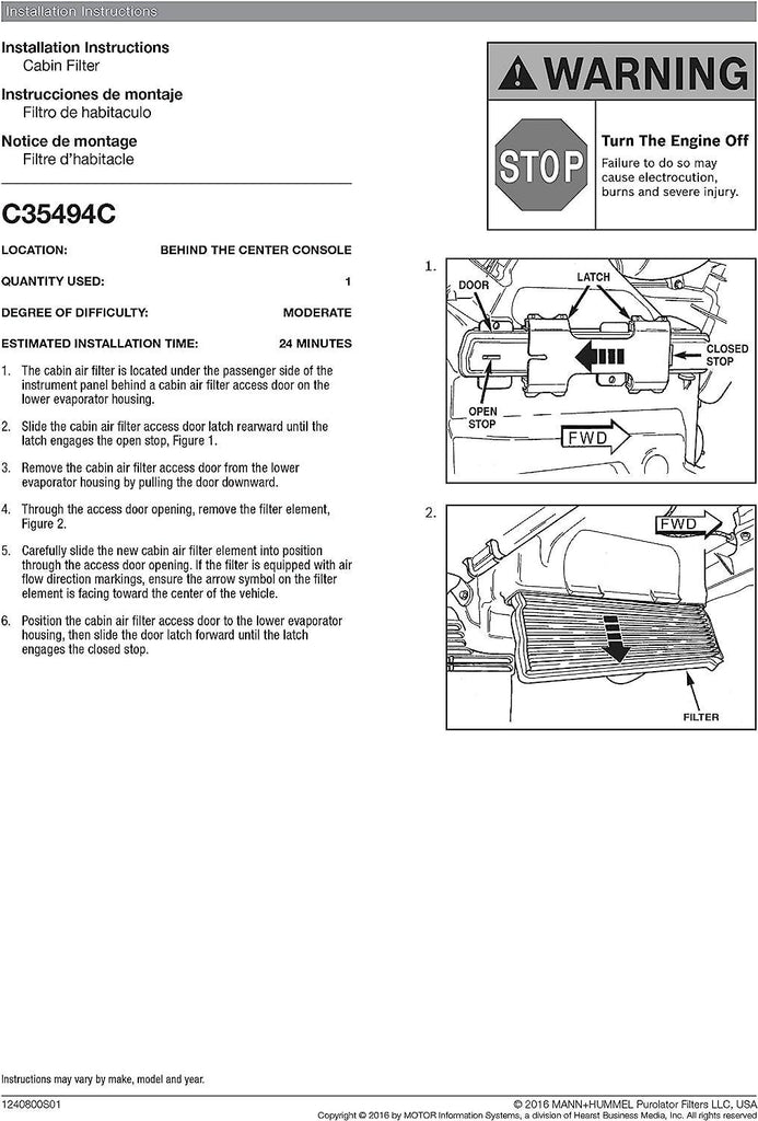 C35494C one Advanced Cabin Air Filter Compatible with Select Dodge and Chrysler