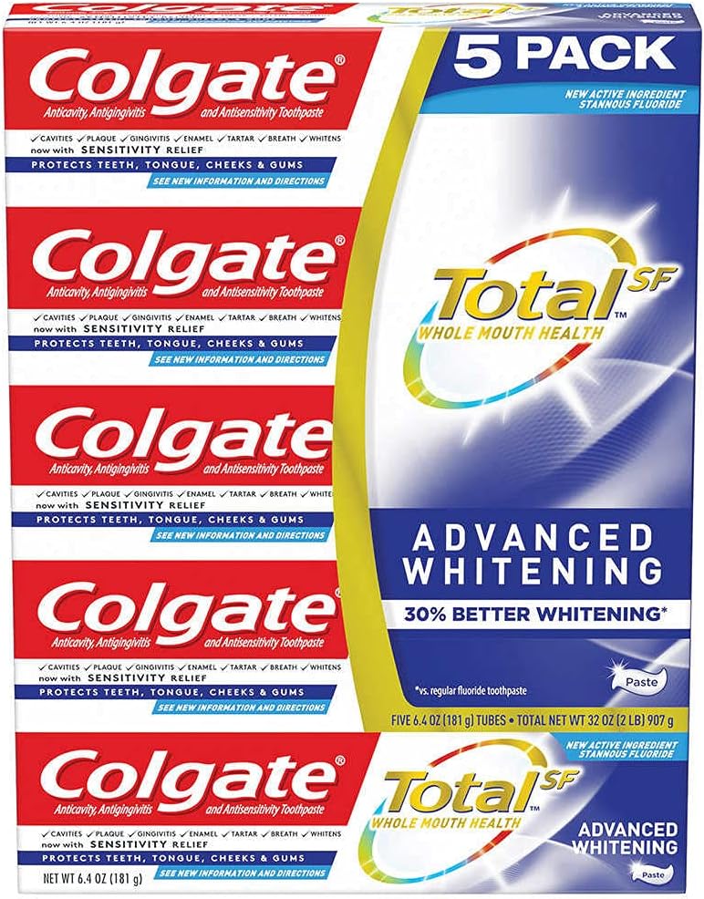 Colgate Total SF Advanced Whitening Toothpaste, 6.4 Ounce (Pack of 5)