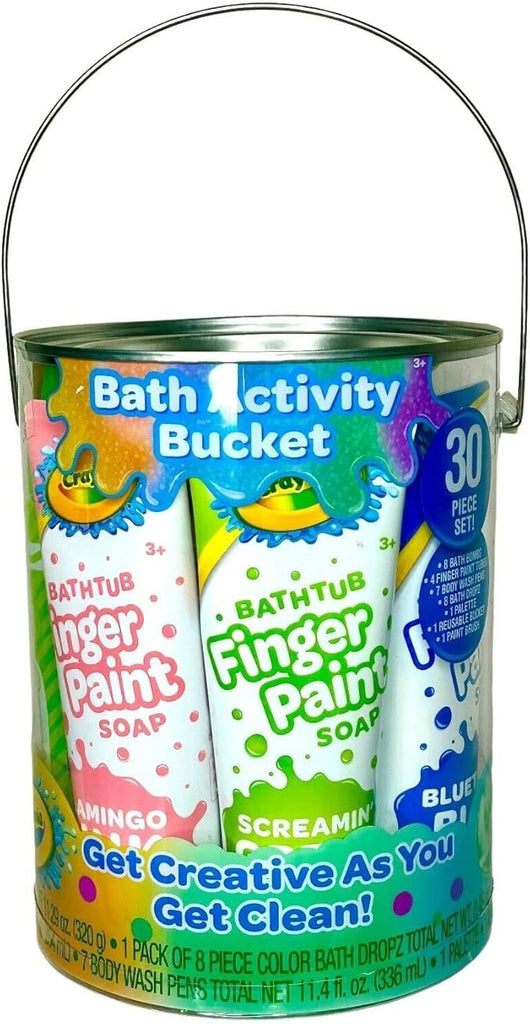 Crayola Bath Time Activity Bucket, 30 Piece Bath Playtime Kit for Creative Kids, 8 Bath Bombs, 4 Finger Paints, 7 Body Wash Pens, & More!