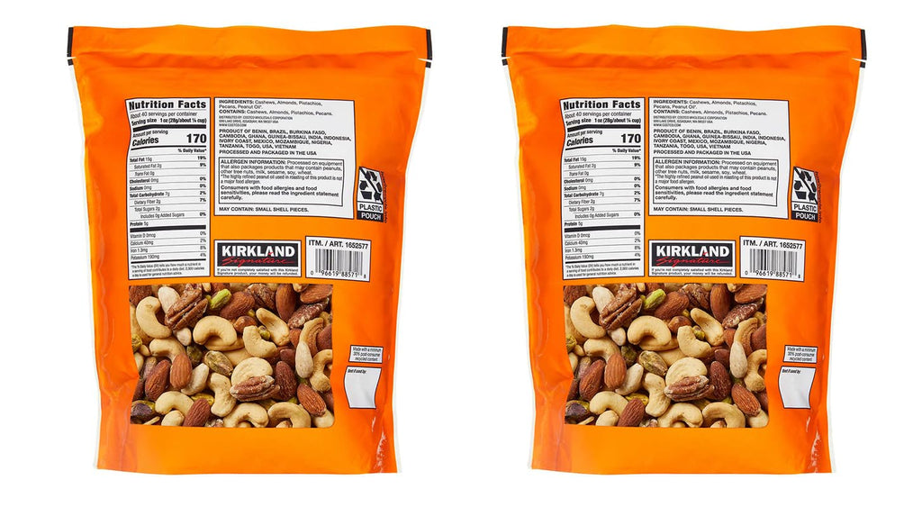 Kirkland Signature QNKDQK Extra Fancy Unsalted Mixed Nuts 2.5 (LB), 2 Pack of 40 Ounce, 99451458768