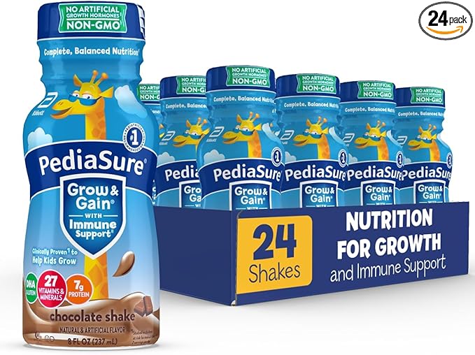 PediaSure Grow & Gain With Immune Support, Kids Protein Shake, 27 Minerals & Vitamins for Kids, 7g Protein, Helps Kids Catch Up On Growth, Non-GMO, Gluten-Free, Chocolate, 8-fl-oz Bottle, Pack of 24