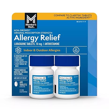 Member's Mark allergy Loratadine 10mg Antihistamine (Compare to Claritin),Tablet, 400-Count