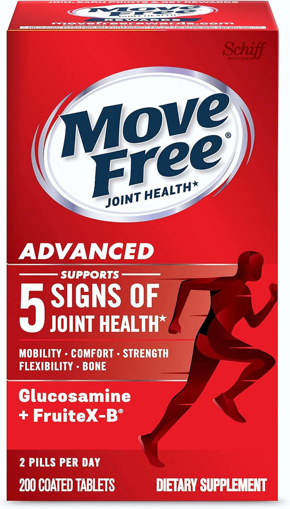 Move Free Advanced Glucosamine Chondroitin + Calcium Fructoborate Joint Support Supplement, Supports Mobility Comfort Strength Flexibility & Bone - 200 Tablets (100 servings)*