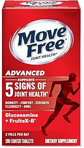 Move Free Advanced Glucosamine Chondroitin + Calcium Fructoborate Joint Support Supplement, Supports Mobility Comfort Strength Flexibility & Bone - 200 Tablets (100 servings)*