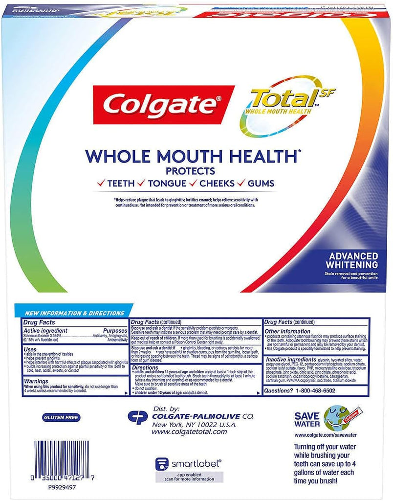 Colgate Total SF Advanced Whitening Toothpaste, 6.4 Ounce (Pack of 5)