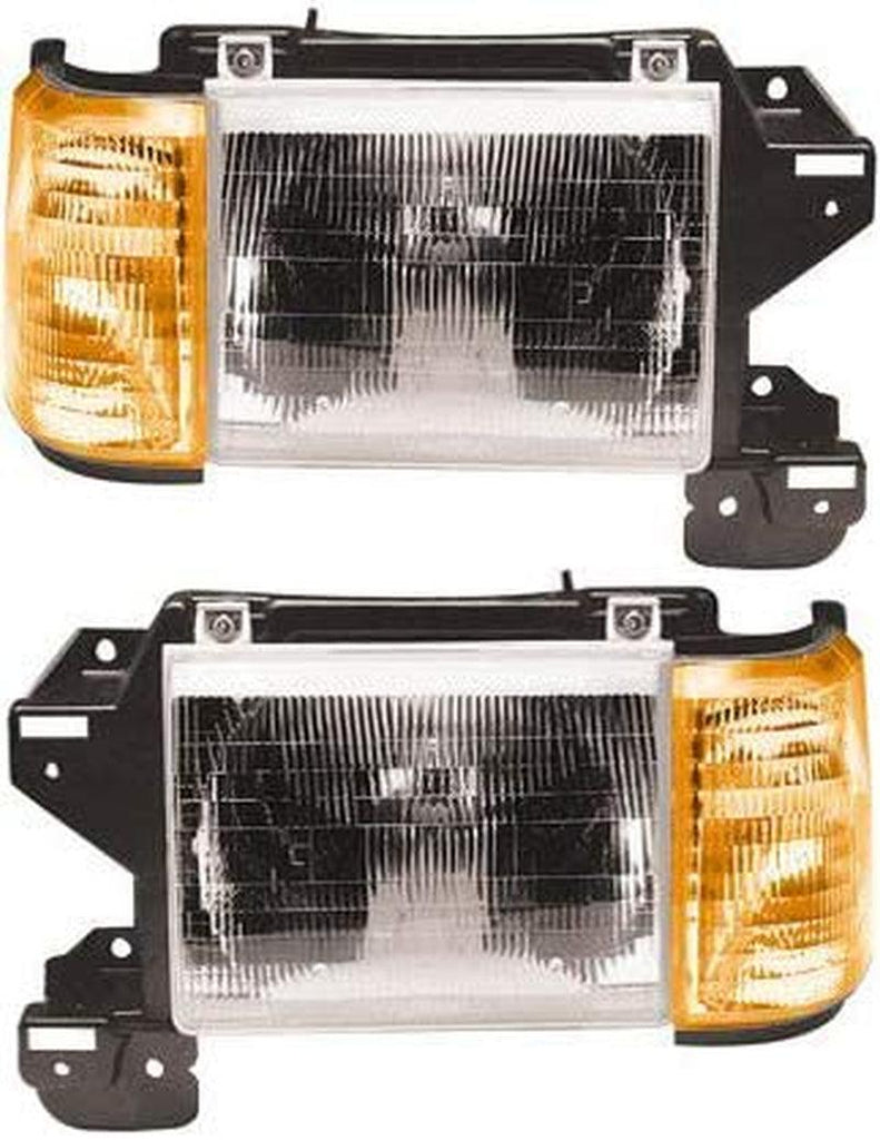 Headlight Set Compatible with 1987-1991 Ford F-250 Bronco Left Driver and Right Passenger Side Halogen with Bulb(S)