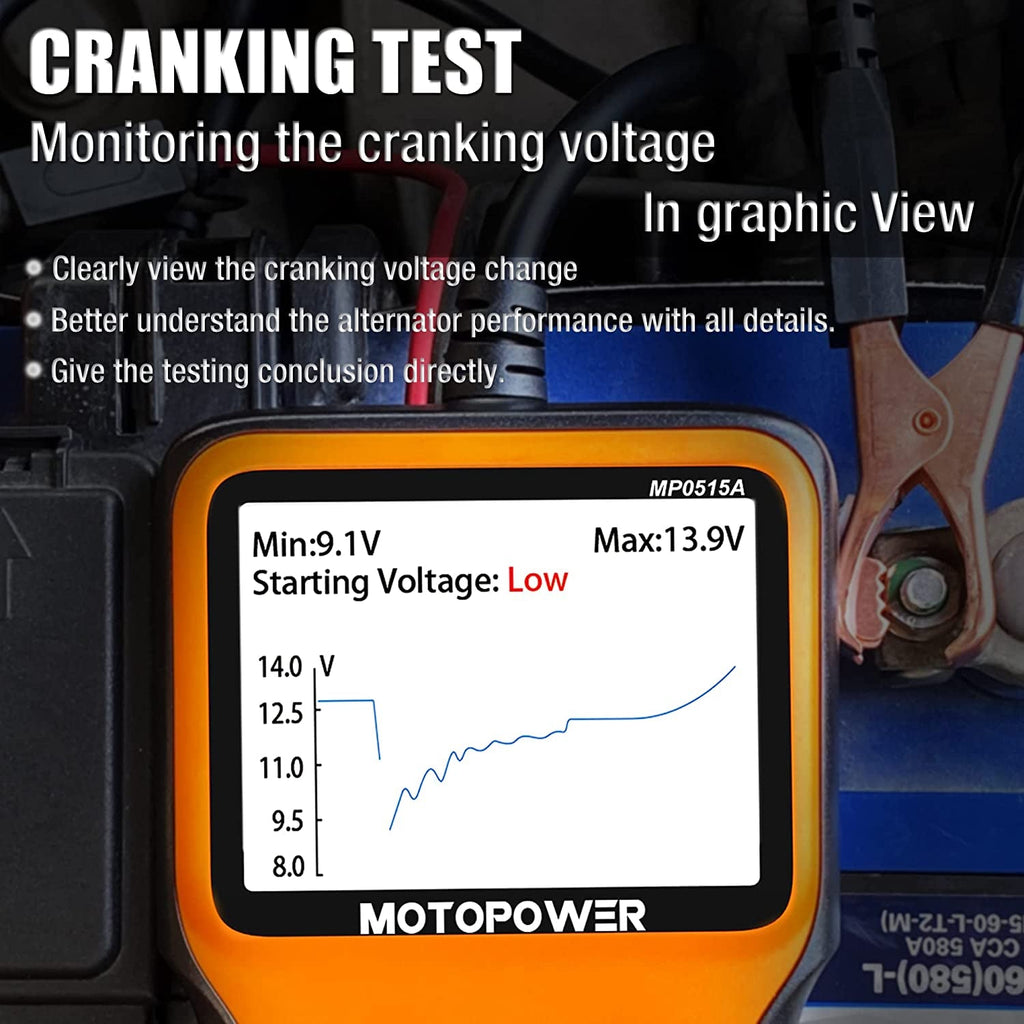 MOTOPOWER MP0515A 12V Car Battery Tester Automotive 100-2000 CCA Battery Load Tester Auto Cranking and Charging System Test Scan Tool Digital Battery Alternator Analyzer