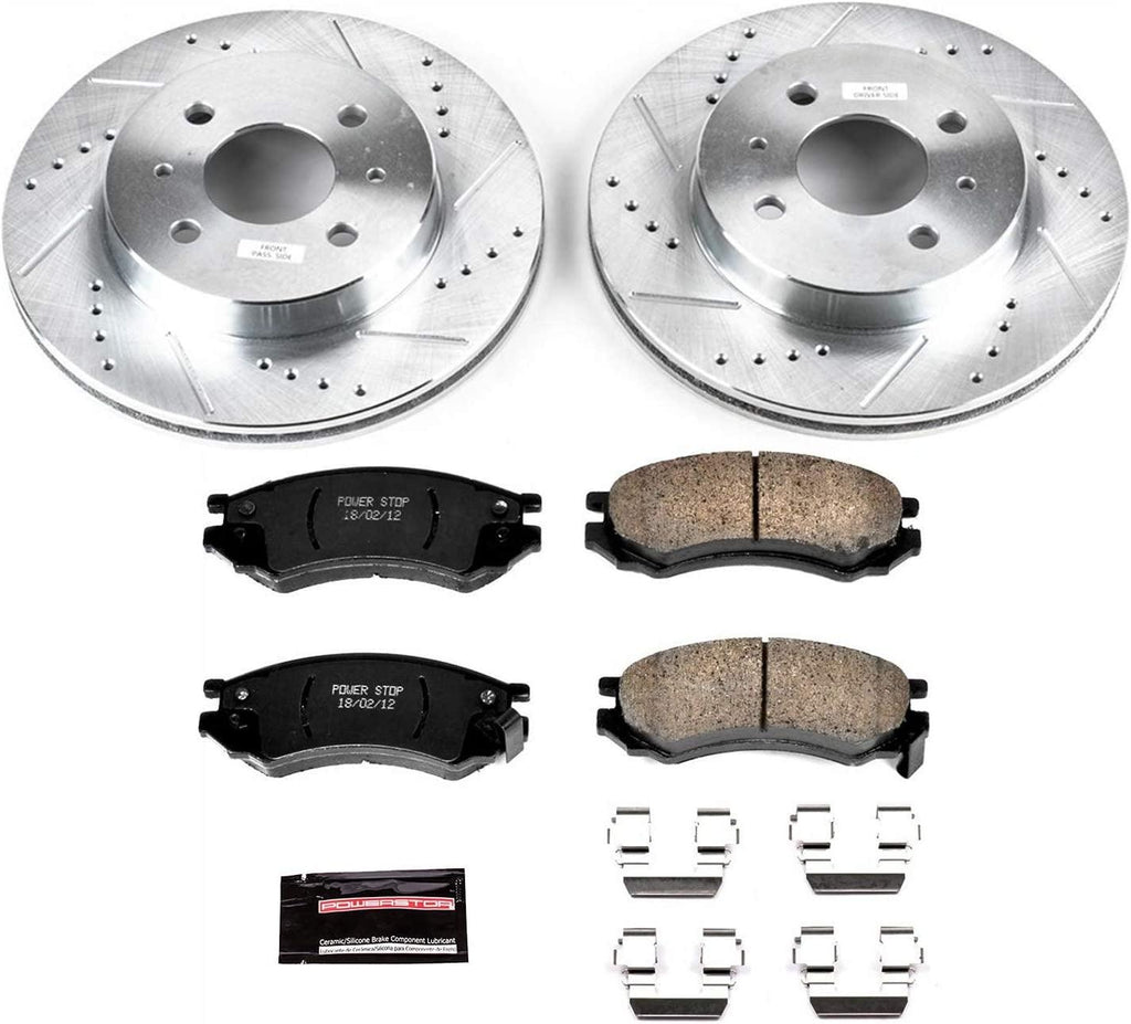 K1515 Front Z23 Carbon Fiber Brake Pads with Drilled & Slotted Brake Rotors Kit