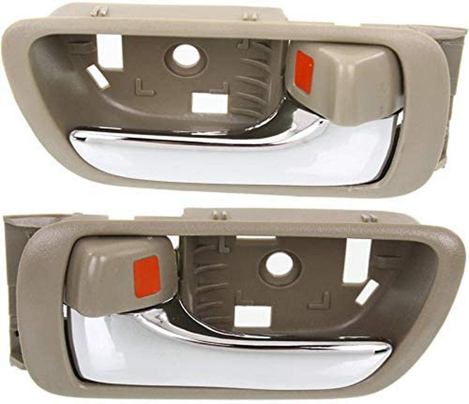 Interior Door Handle Set Compatible with 2002-2006 Toyota Camry Front or Rear, Driver and Passenger Side Beige Bezel with Chrome Lever