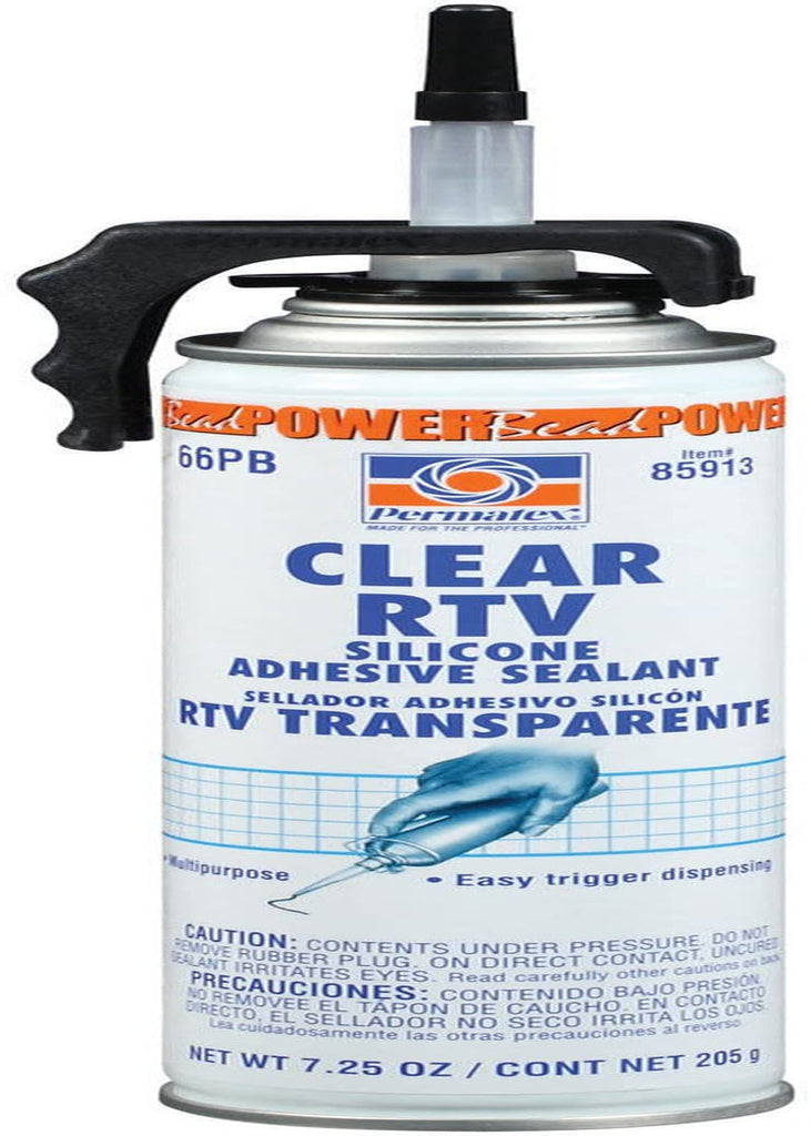 Permatex 85913-6PK Clear RTV Silicone Adhesive Sealant, 7.25 Oz. Powerbead Can (Pack of 6)