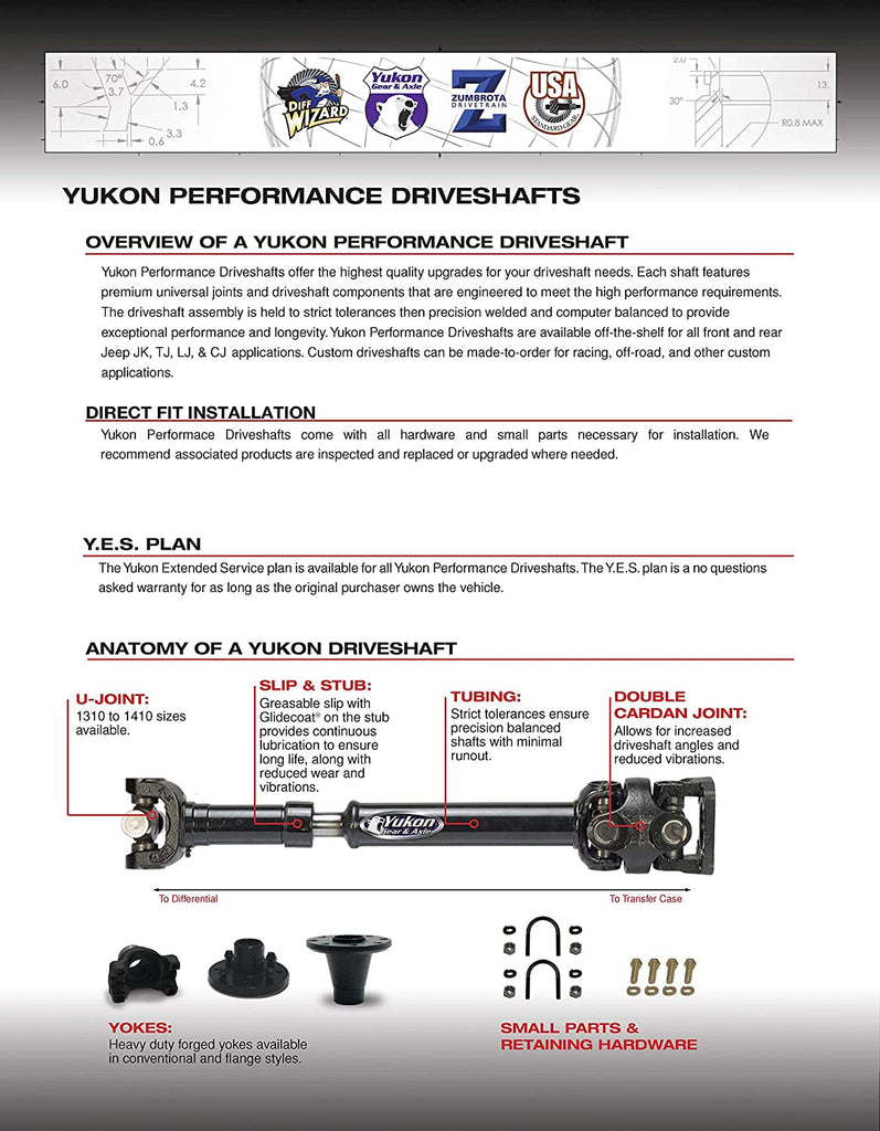 & Axle (YDS010) Performance Driveshaft for Jeep Wrangler JK Front - M/T 2012-2016) Heavy Duty CV 1310