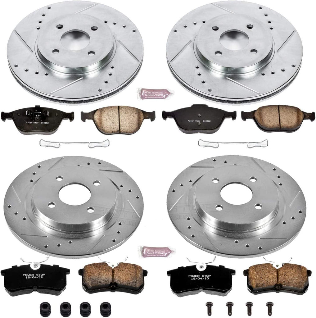 K4467 Front and Rear Z23 Carbon Fiber Brake Pads with Drilled & Slotted Brake Rotors Kit