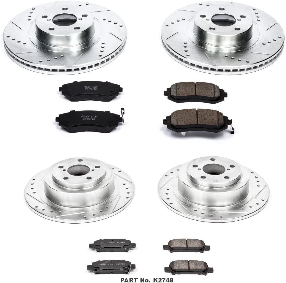 K2748 Front and Rear Z23 Carbon Fiber Brake Pads with Drilled & Slotted Brake Rotors Kit